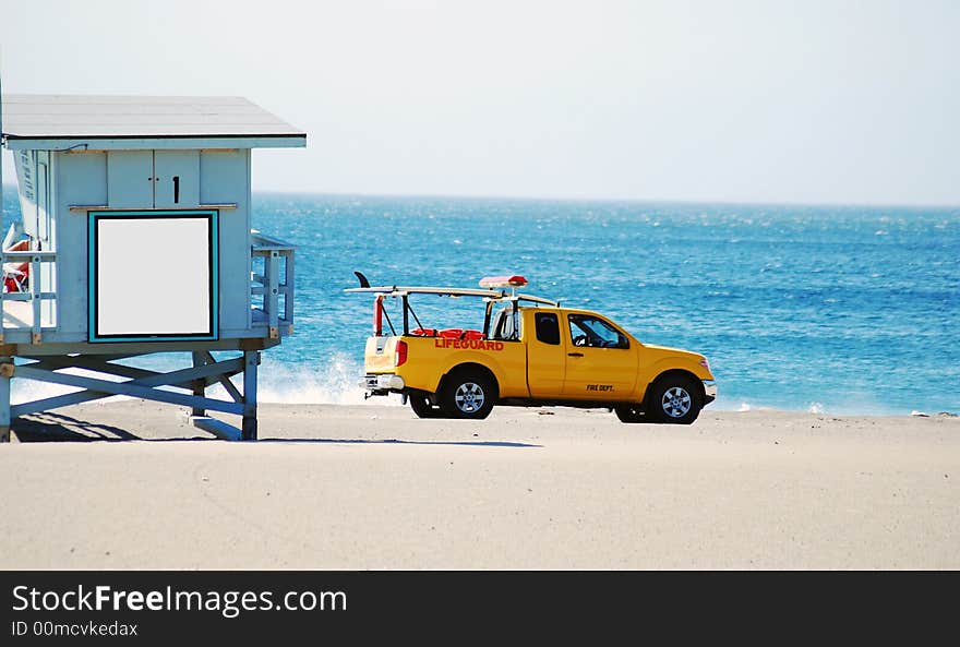 Lifeguard Pickup Truck on Beach Patrol. Lifeguard Pickup Truck on Beach Patrol