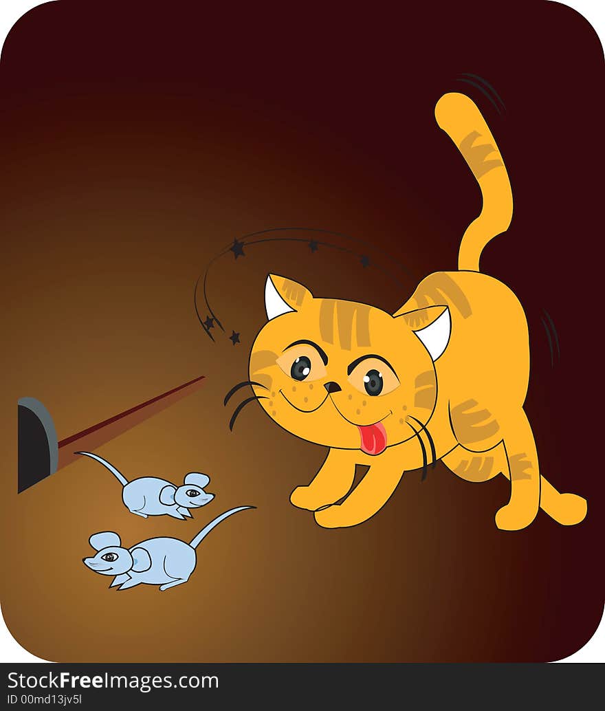 Illustration of Cat trying to catch the mice. Illustration of Cat trying to catch the mice.