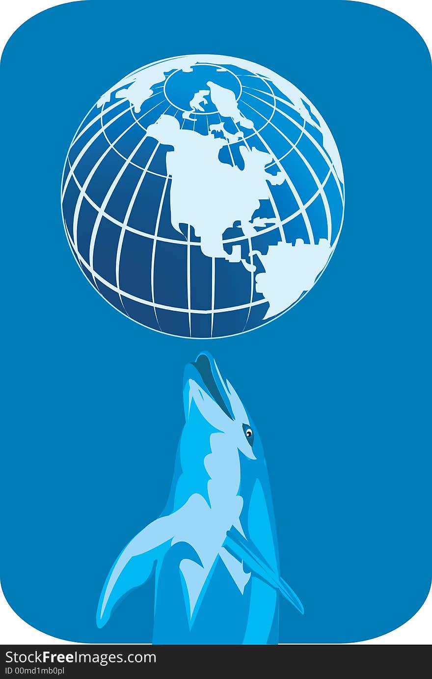 Illustration of Dolphin playing with globe. Illustration of Dolphin playing with globe