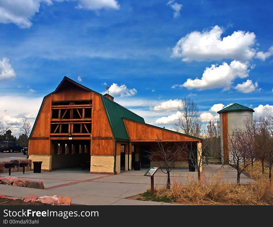 Wooden Farm Barn with silo and