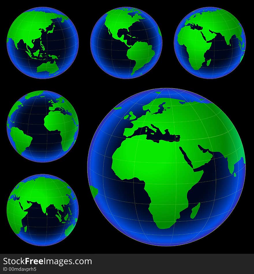 Planet earth map from six views; illustration. Planet earth map from six views; illustration