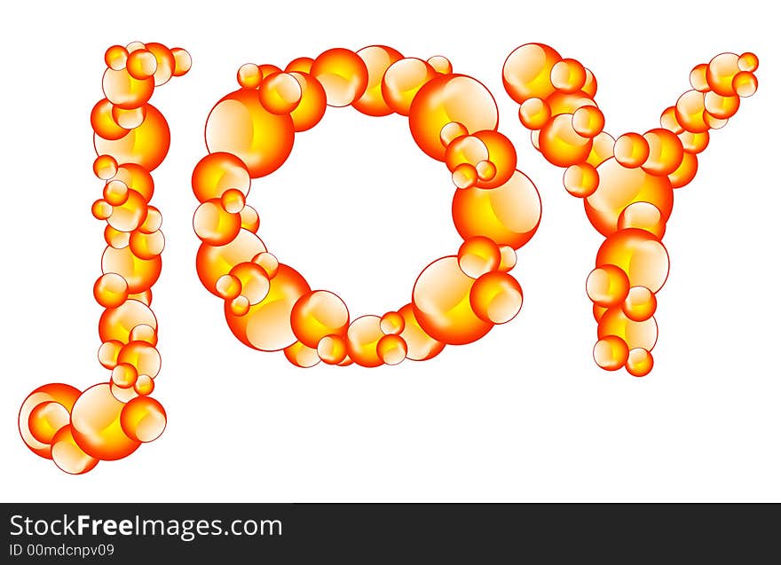 Word joy made up of 3d Christmas balls in orange and yellow colours. Word joy made up of 3d Christmas balls in orange and yellow colours