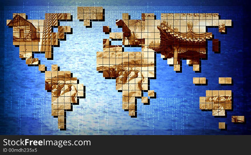 An abstract image of the map of the world. An abstract image of the map of the world.