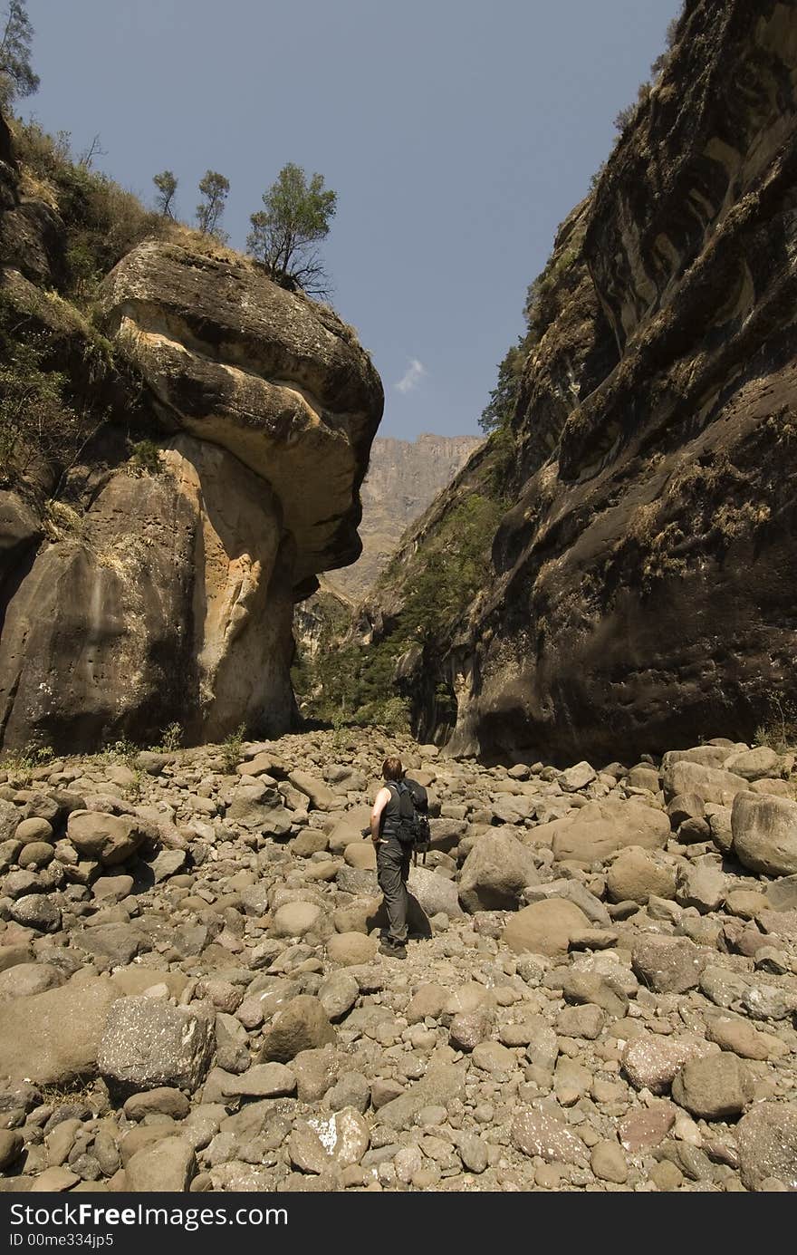 Hiking up to the amphitheatre in the kwa zulu natal national park in southafrica. Hiking up to the amphitheatre in the kwa zulu natal national park in southafrica