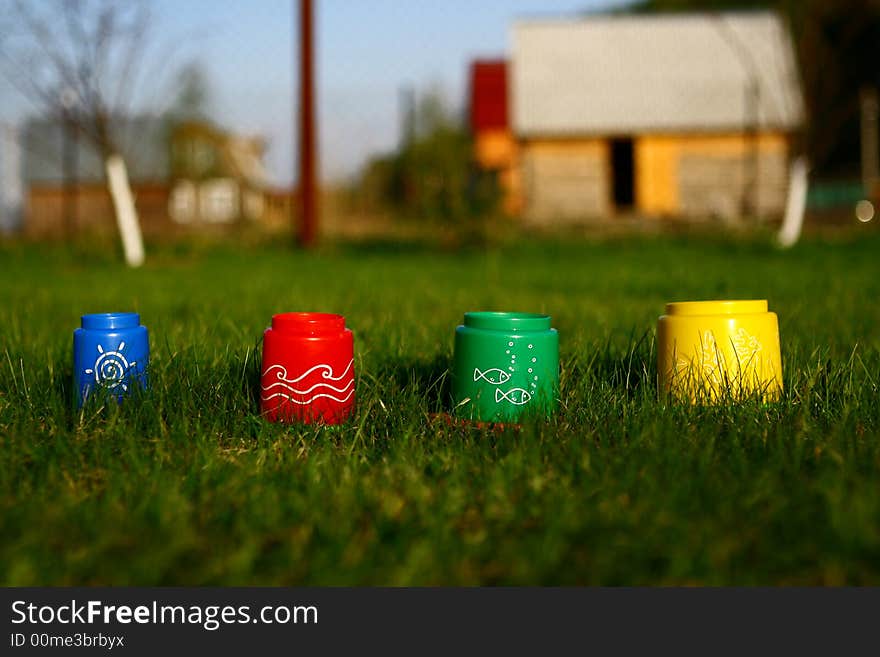 Children's forms for game on a green grass. Children's forms for game on a green grass