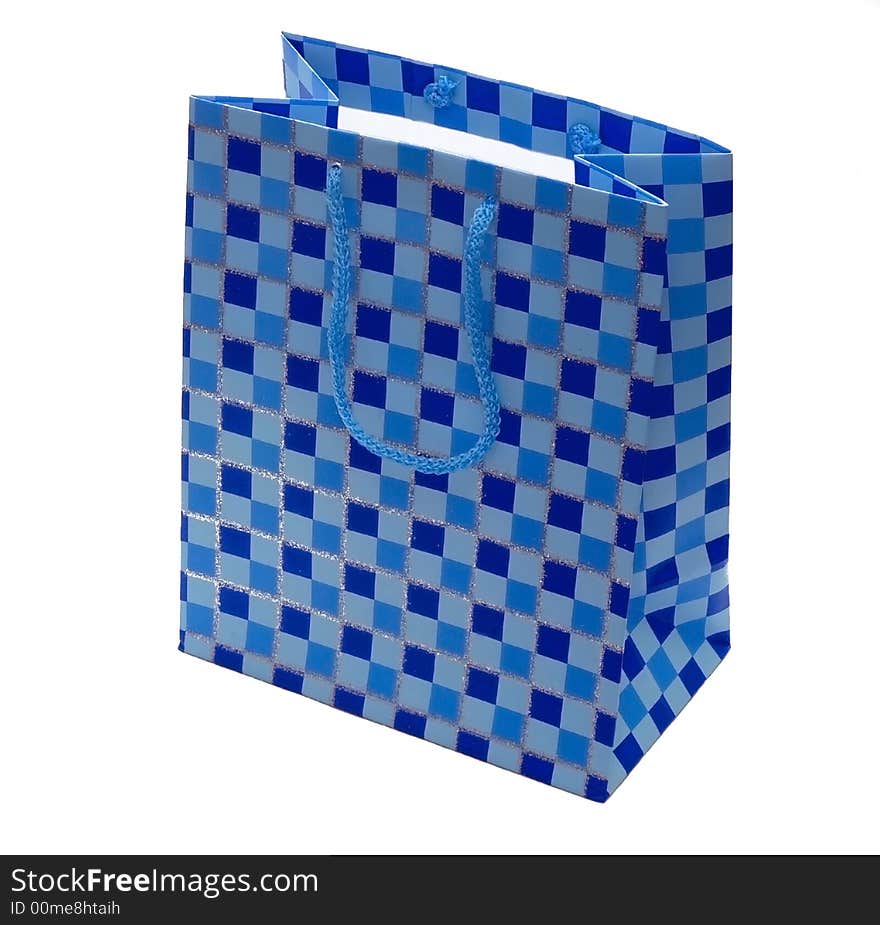 Blue checkered gift bag isolated on a white background