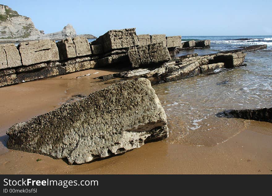 A great peaces of stone on a seaside. A great peaces of stone on a seaside