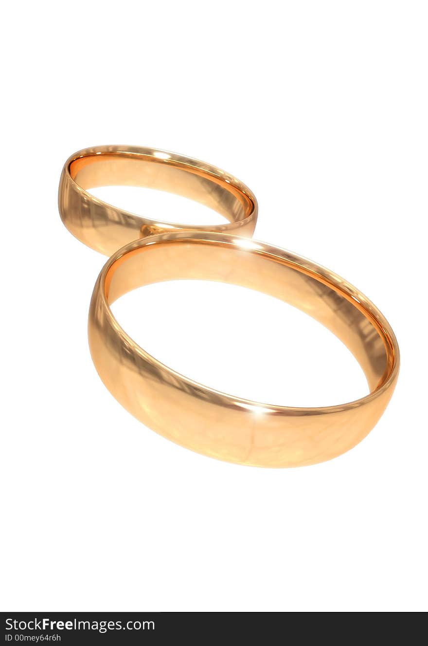 Wedding gold rings on white