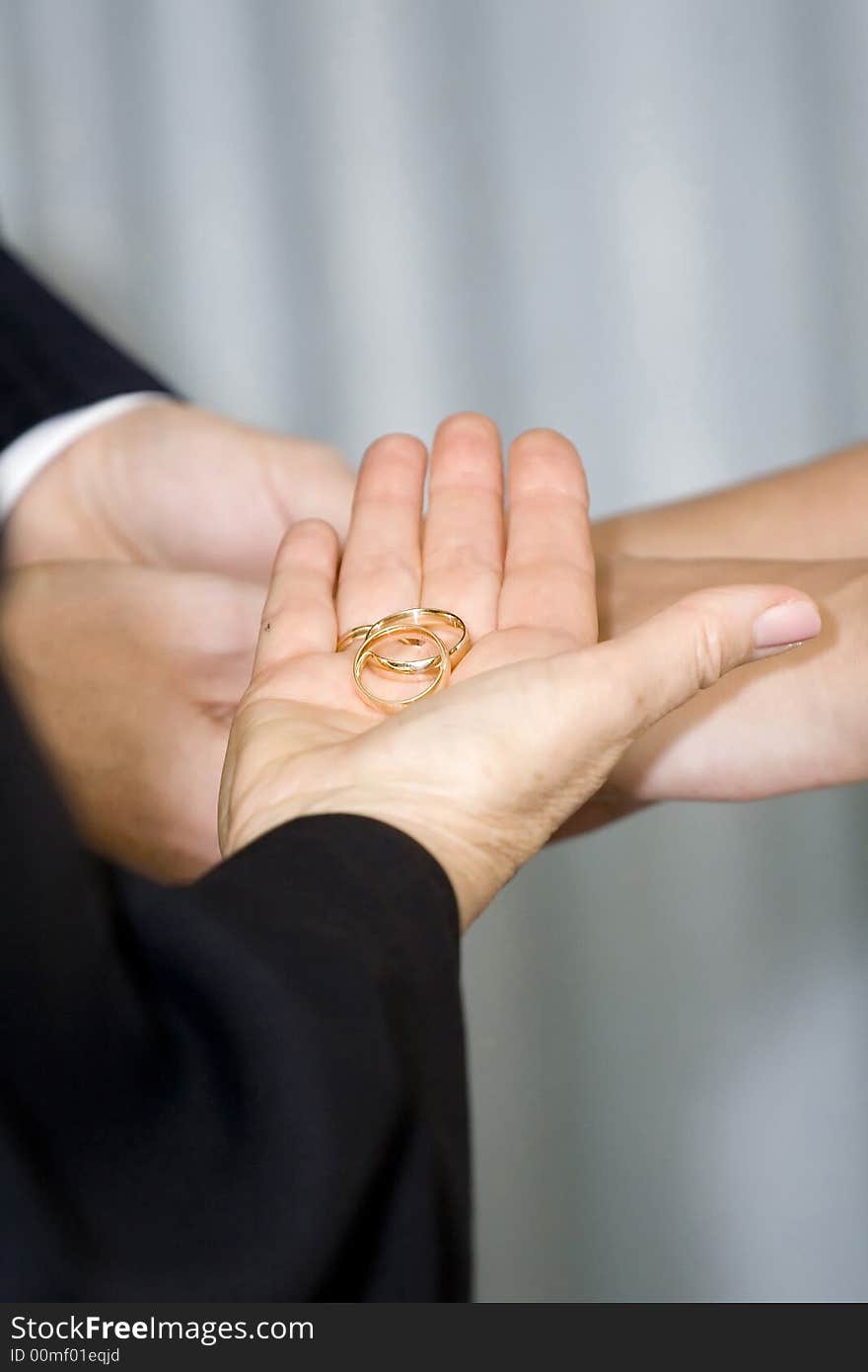 Wedding ceremony, holding hands and rings