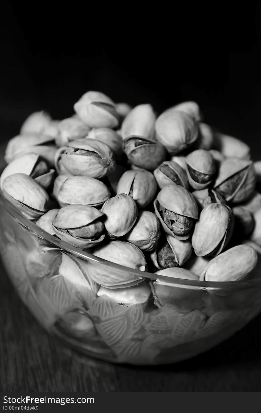 Pistachio close up black white