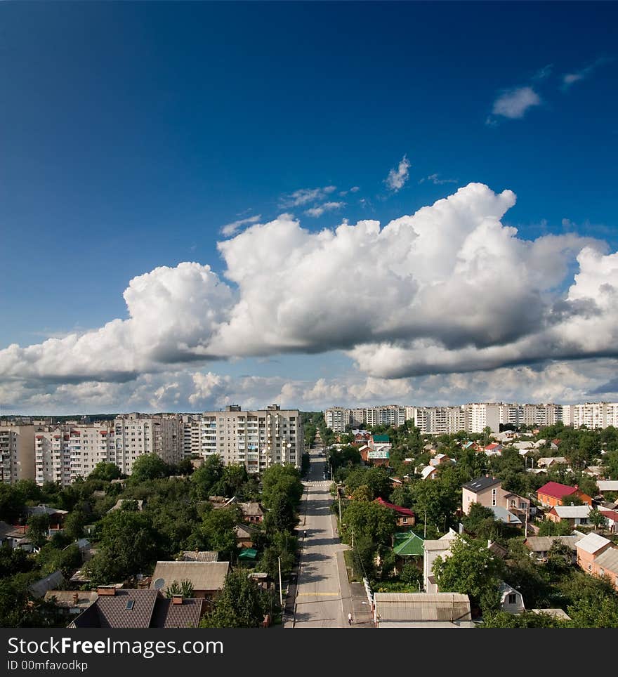 Cityscape with the big clouds