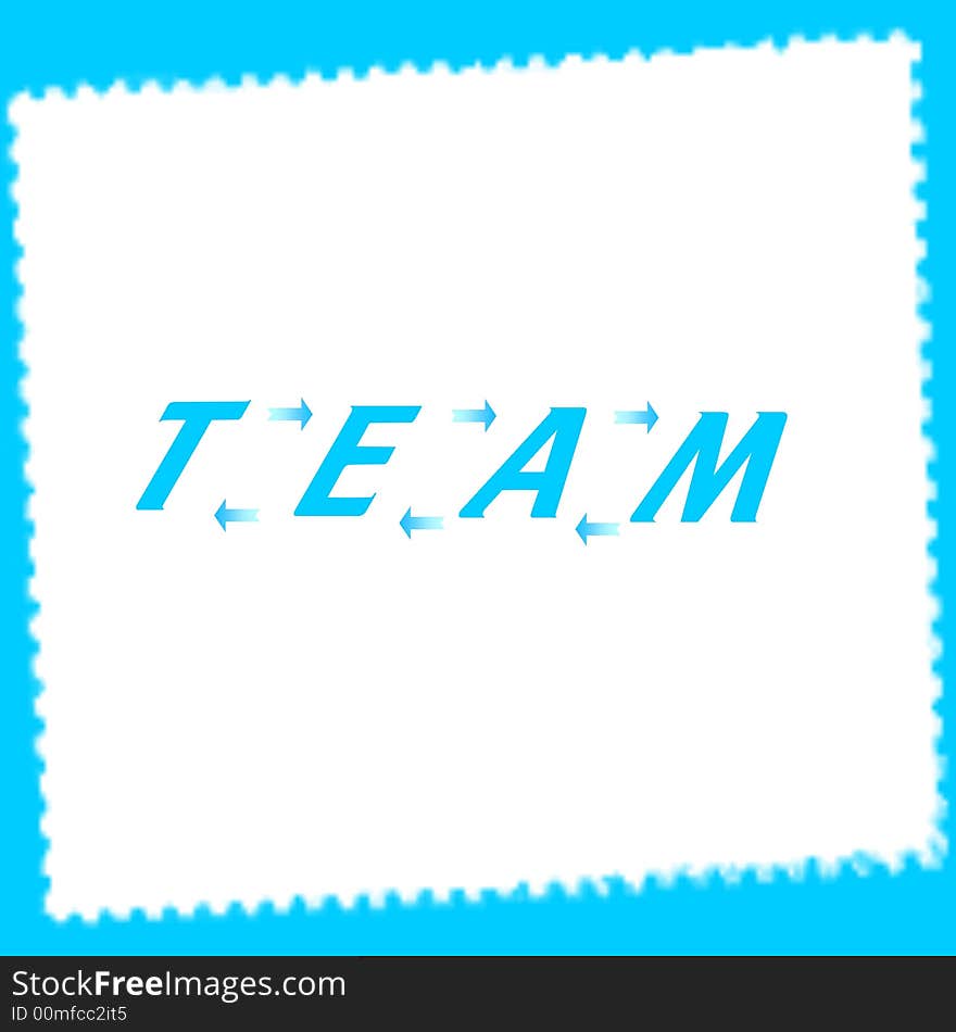 The word team in turquoise blue letters with arrows between each letter.