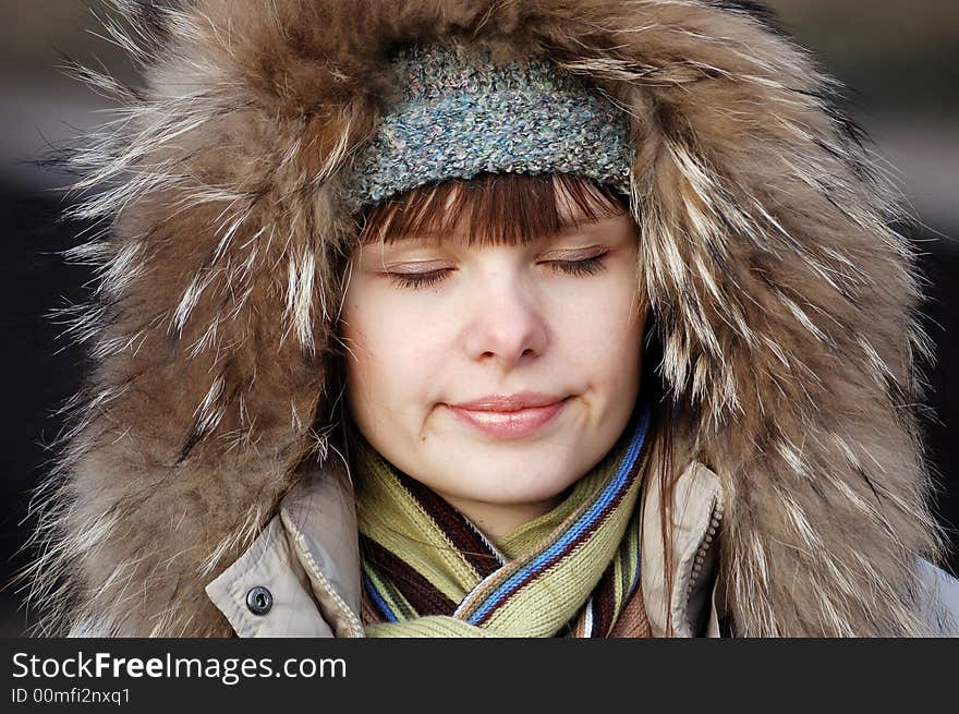 Beauty girl in fur, winter portrait