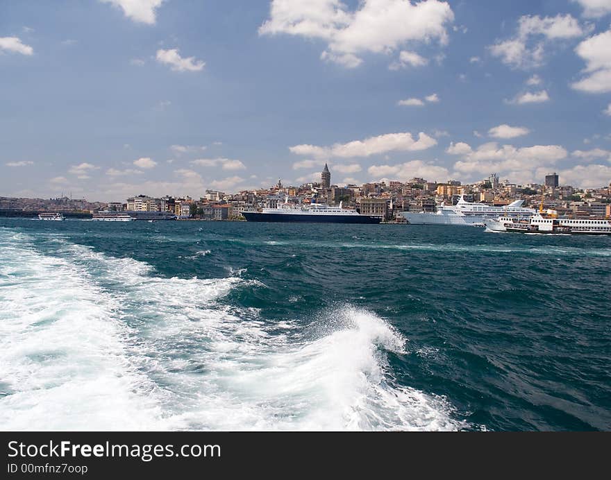 Sea landscape with a kind on coast and a wave. Sea landscape with a kind on coast and a wave