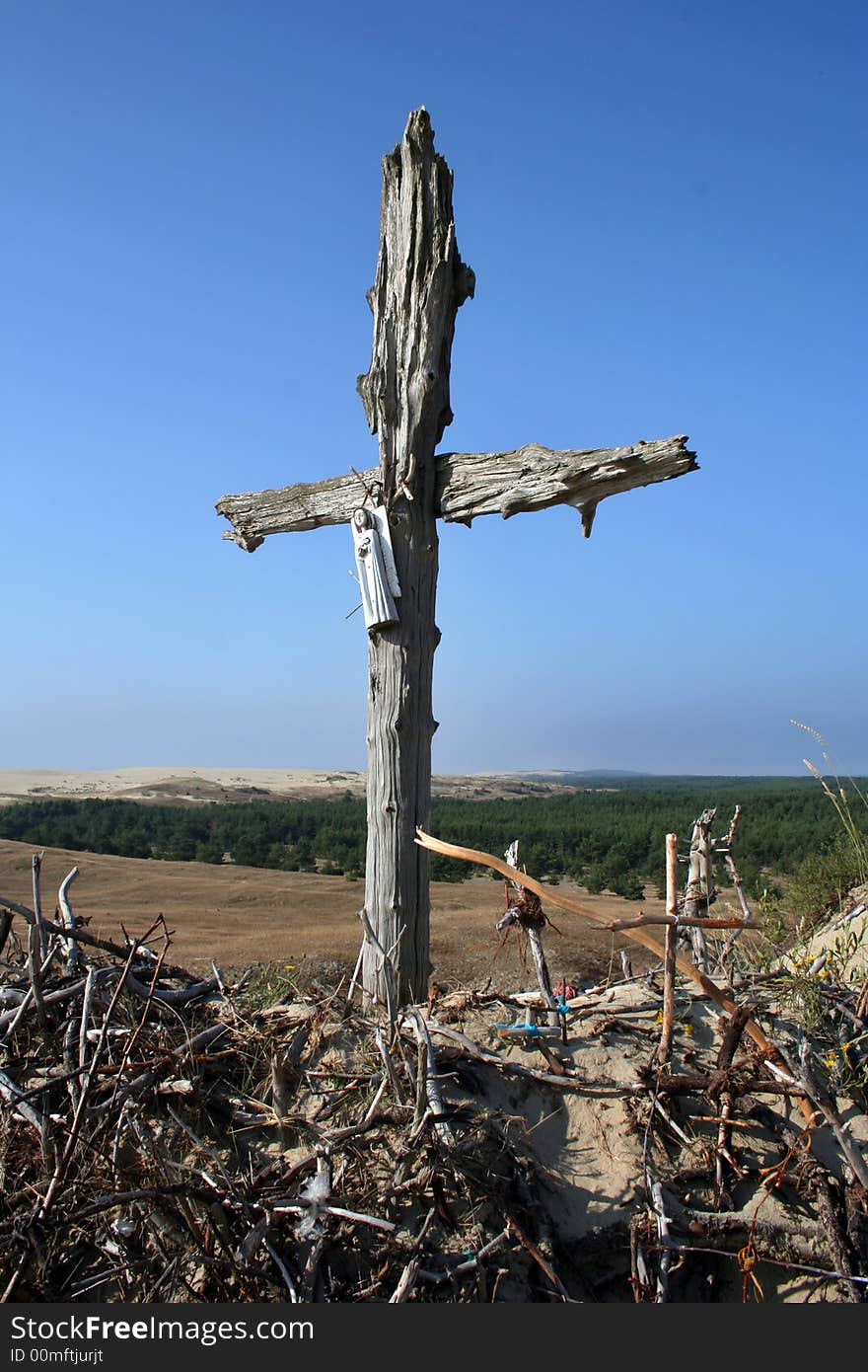 At the small hill of crosses in sand dunes. Location: Nida. Lithuania.