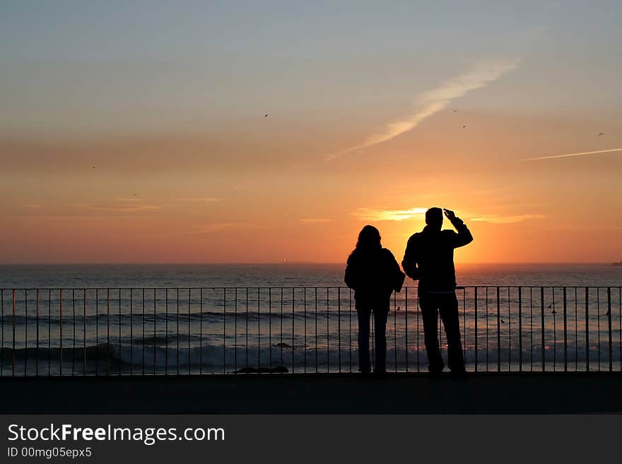 Couple silhouette in sunset