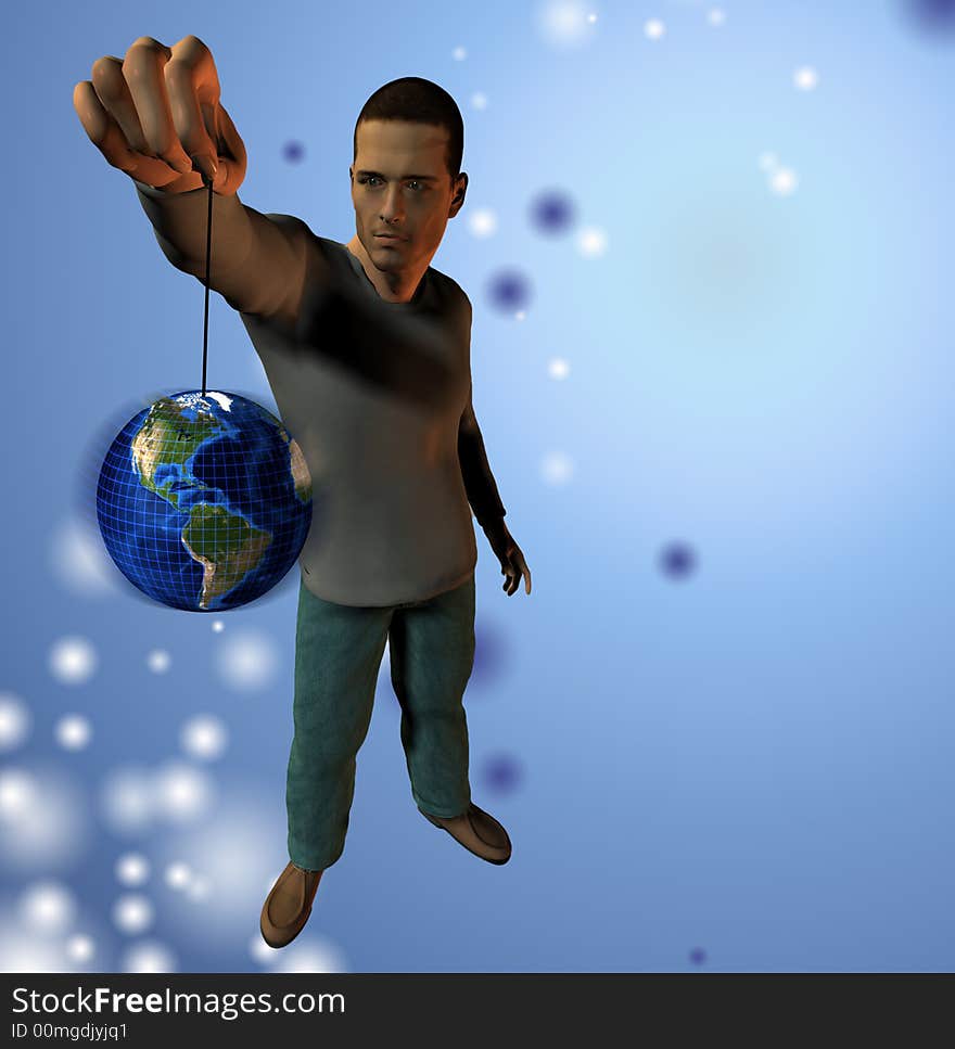 Man holds World on string