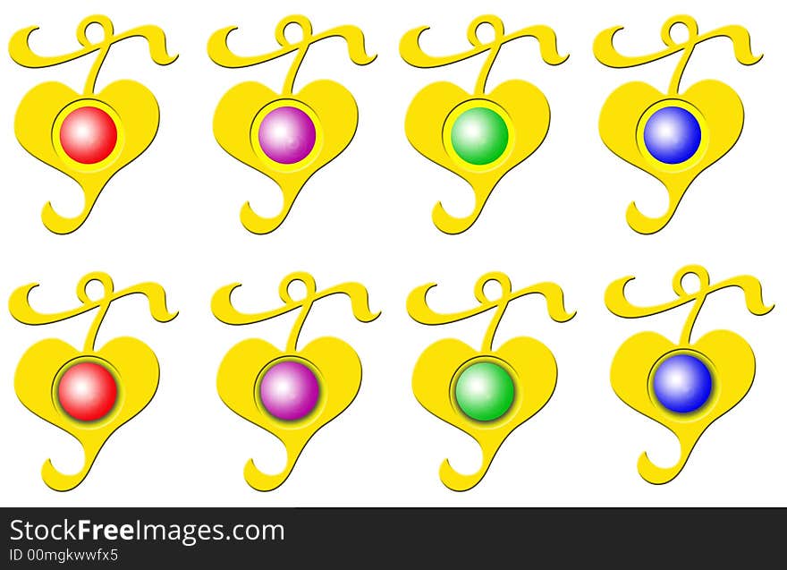 Eight web buttons. Golden plastic leafs with colored plastic balls - with and without shadow. Useful for web buttons