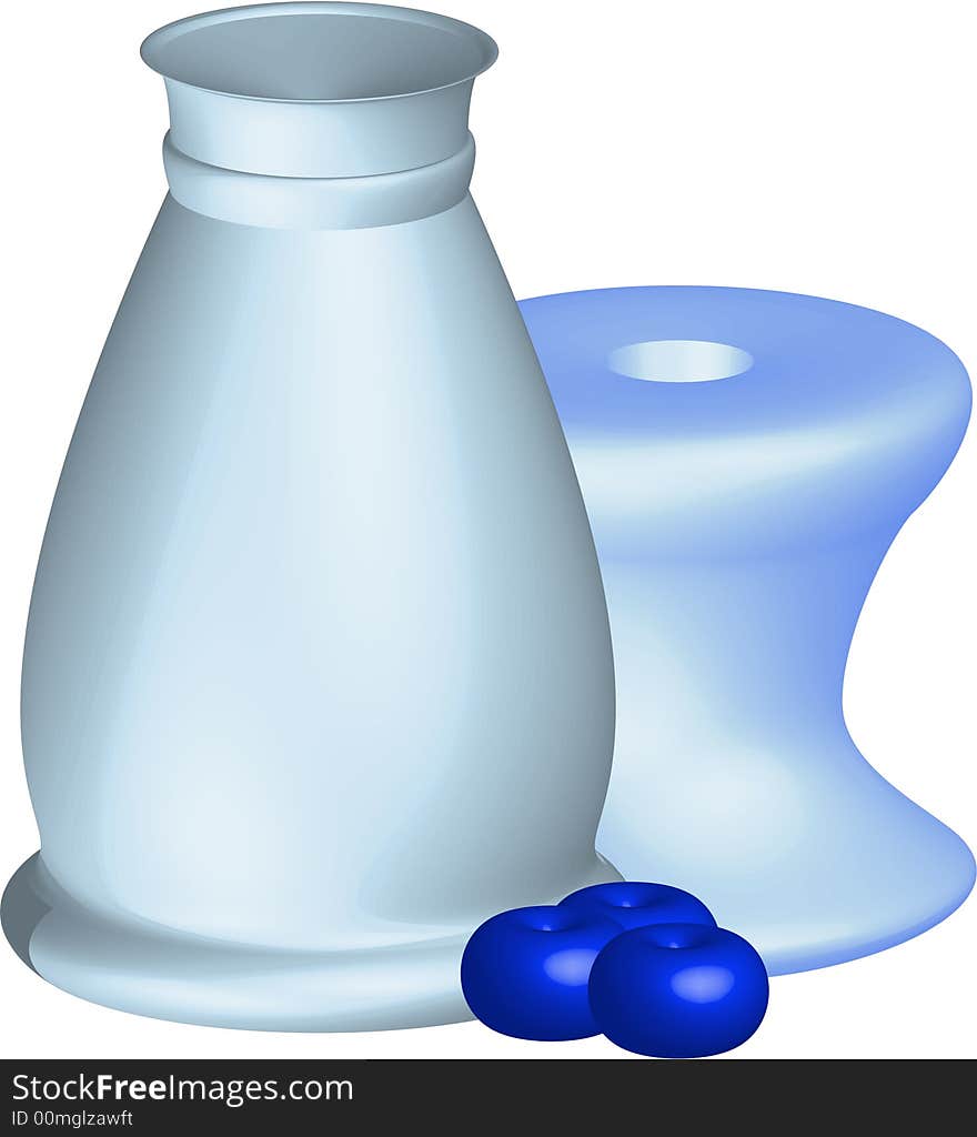 Blue vase, candle holder and apples. Blue vase, candle holder and apples