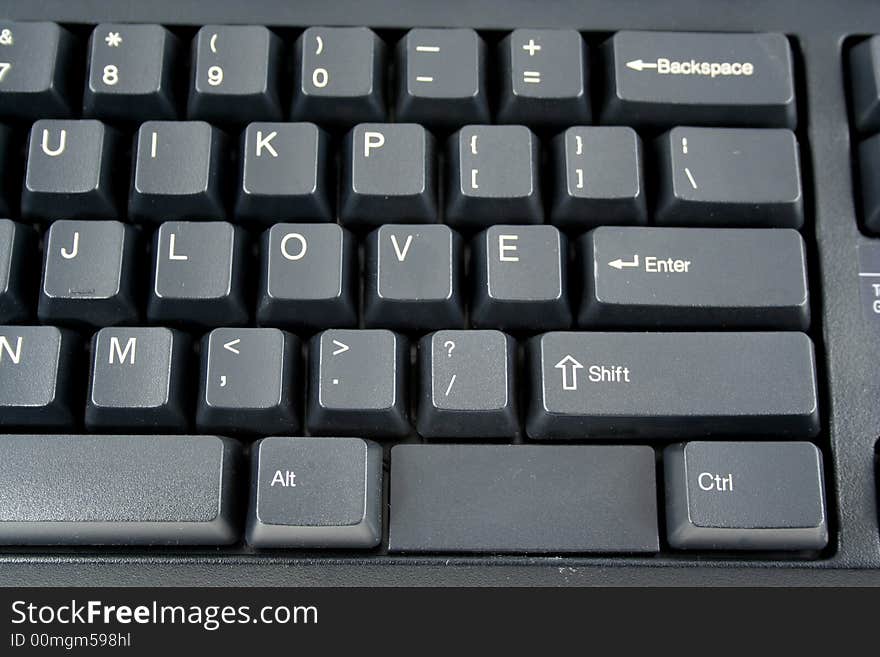 The word Love spelled on a keyboard. The word Love spelled on a keyboard