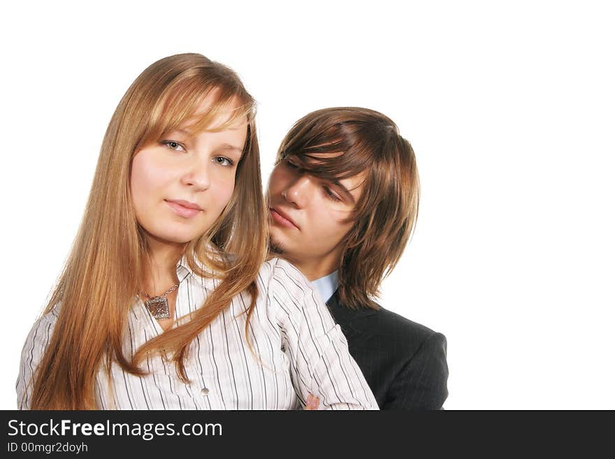 Attractive young couple isolated over white background