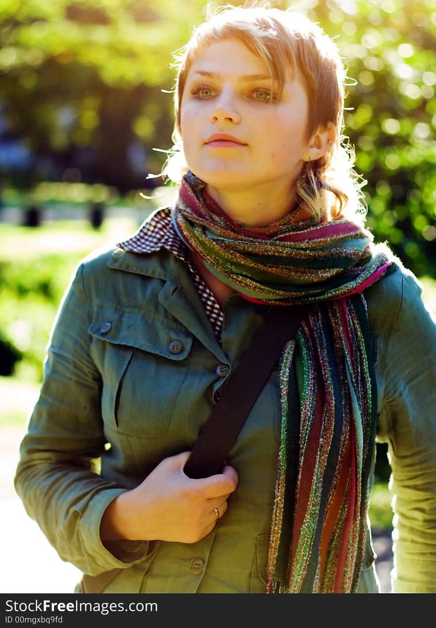 Cute girl in Scarf. Close up shot.