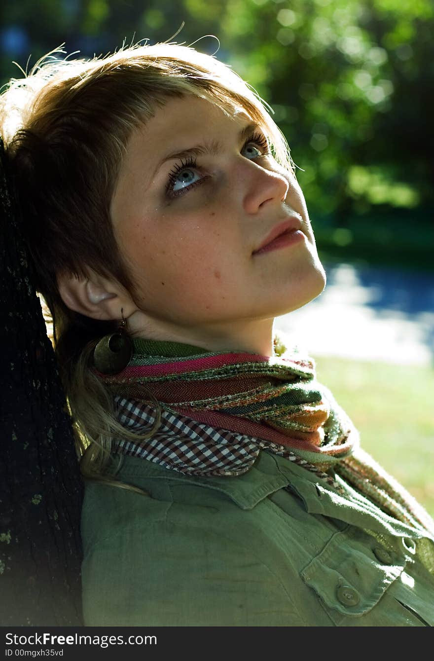 Cute girl in Scarf. Close up shot.