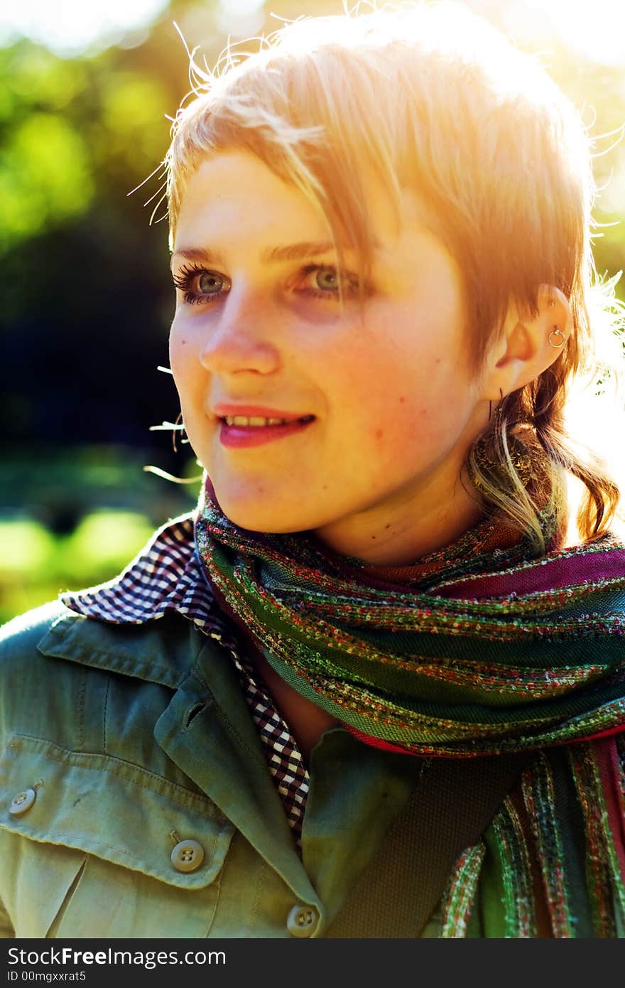 Cute girl in Scarf. Close up shot.