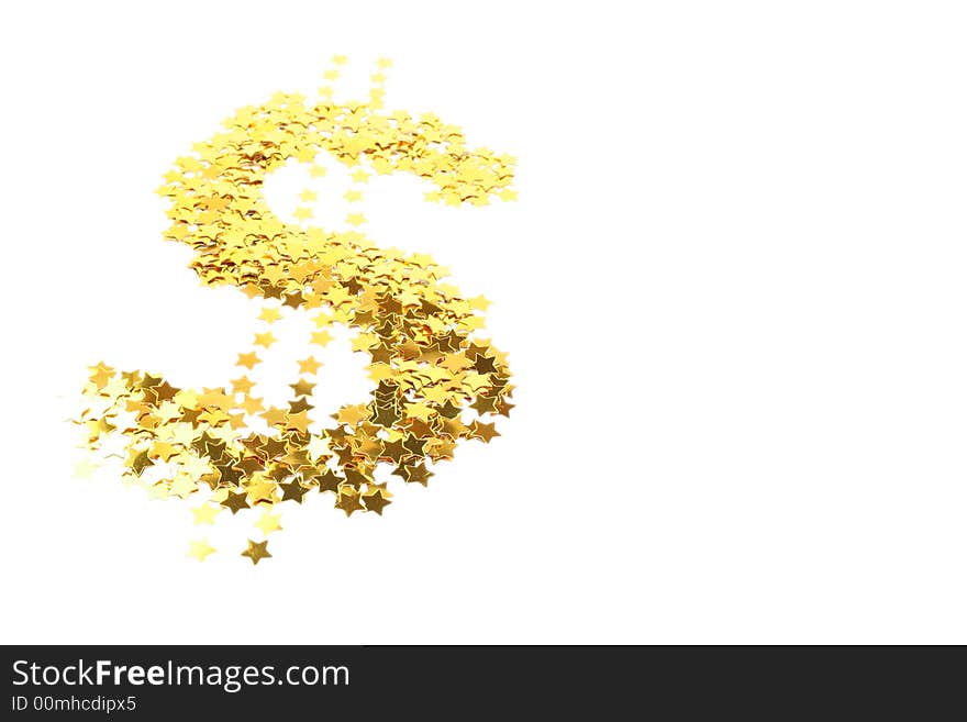 Isolated dollar sign made of sparkling stars. Isolated dollar sign made of sparkling stars