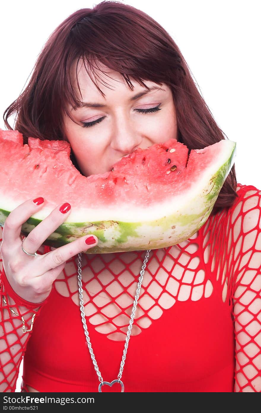 The Girl Eats A Water-melon