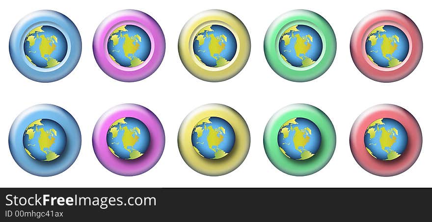 Five buttons with the earth - useful as rollover button for web design. Five buttons with the earth - useful as rollover button for web design