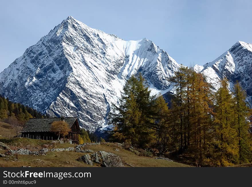 Mountain landscape in fall season; west alps Italy. Mountain landscape in fall season; west alps Italy