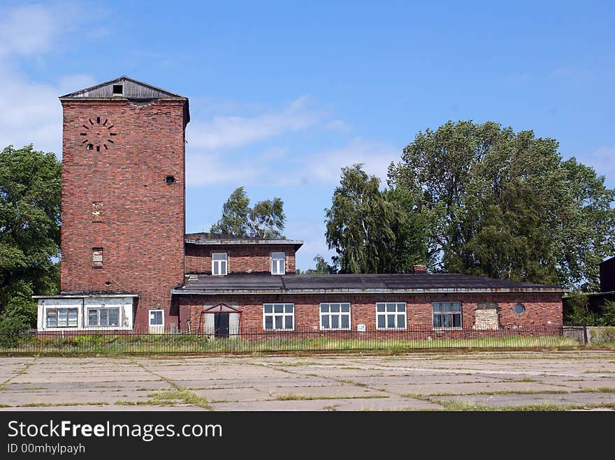 Red brick house on the airfield near Baltysk, Russia