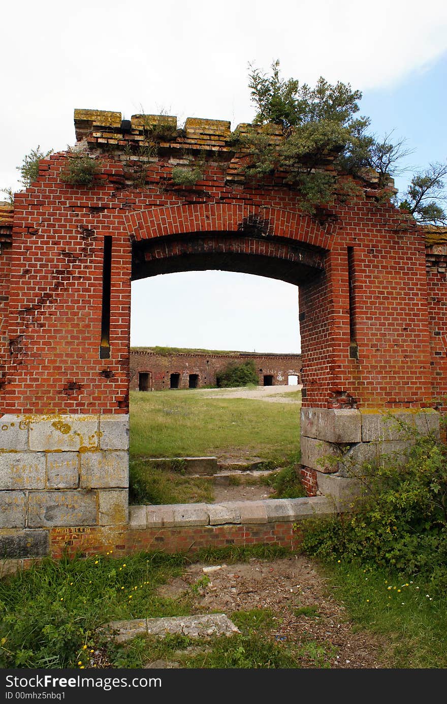 Brick gate of fort zapadny (west) near Baltysk, Russia