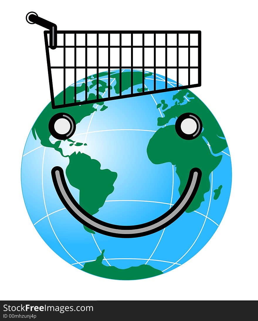 Globe With Cart And Smiley Face