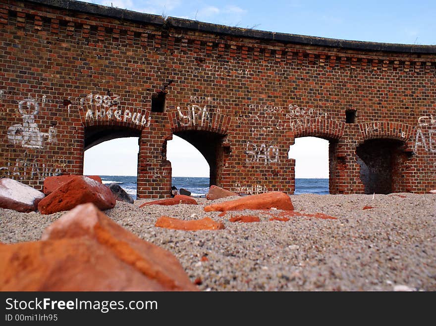 Brick building on the sand