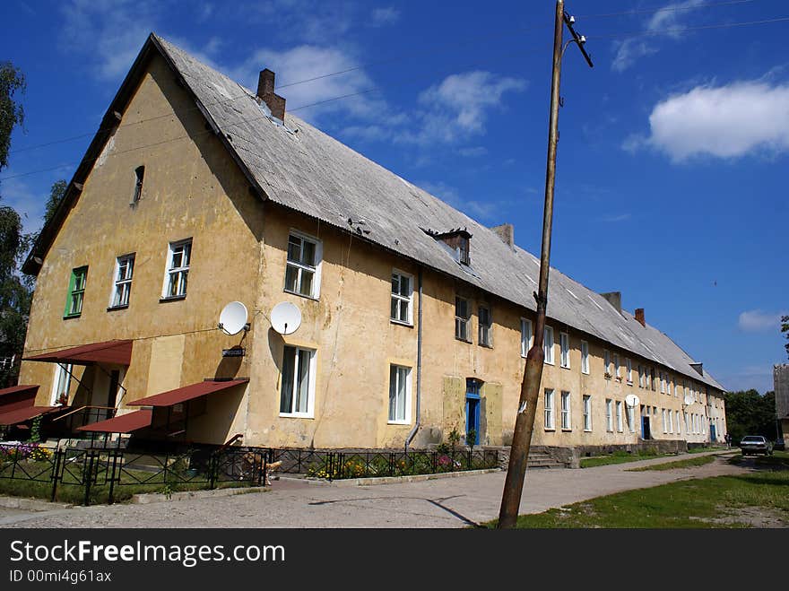 Long house on the coast near Baltysk, Russia