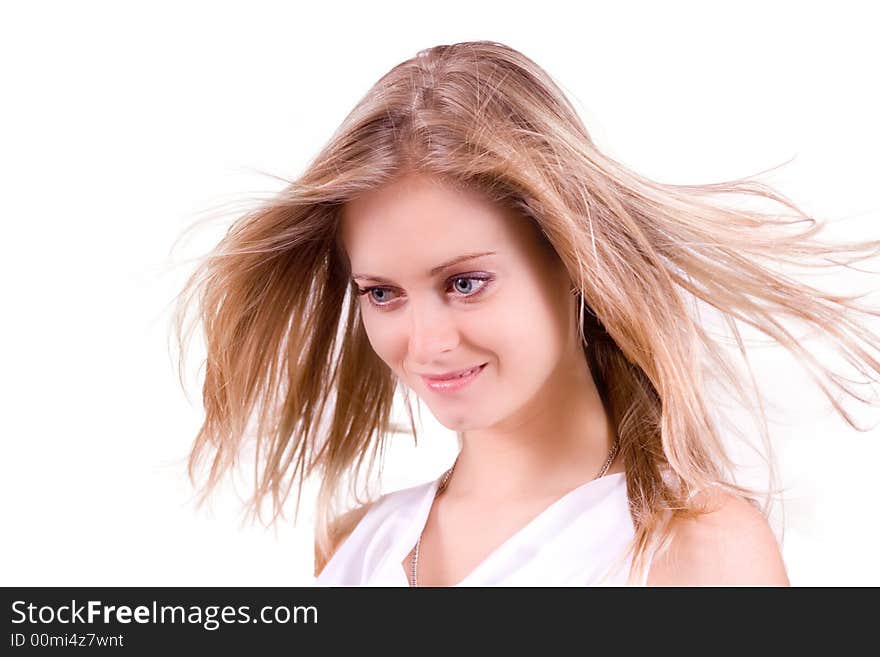 Portrait of a blond girl isolated on white