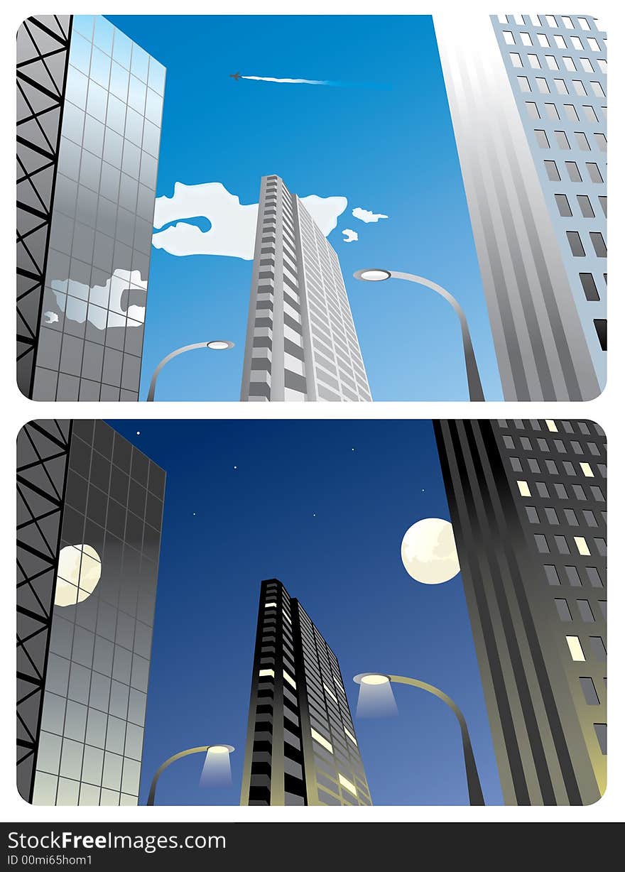 Images of the business centre - in the daytime and at night. Images of the business centre - in the daytime and at night