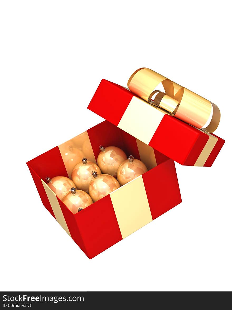 Red gift box with gold balls