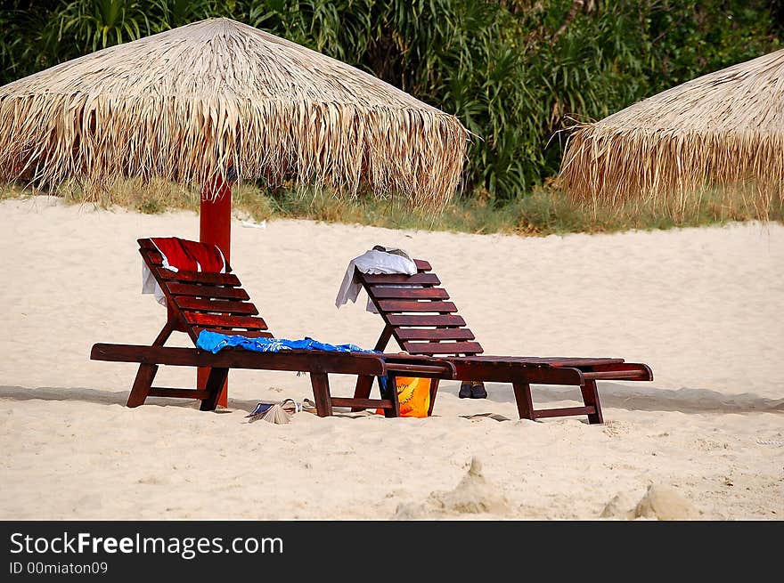 Umbrella and seat on the beach