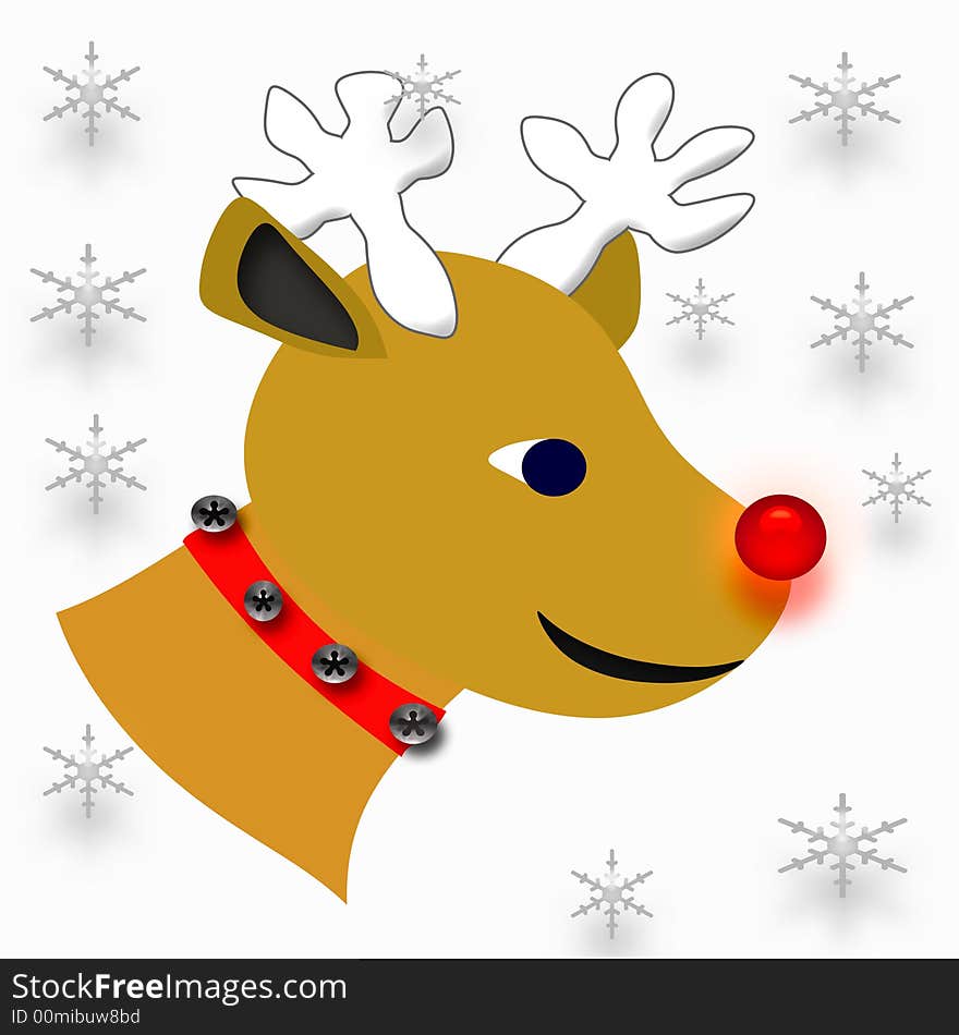 Reindeer with bright red nose and sleigh bells illustration. Reindeer with bright red nose and sleigh bells illustration