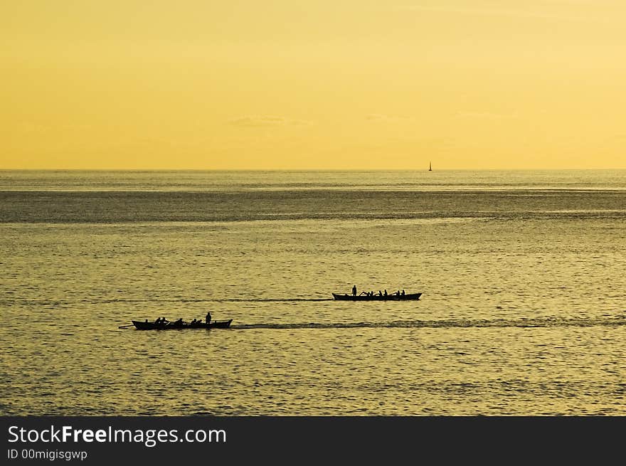 Rowing boat race in the afternoon