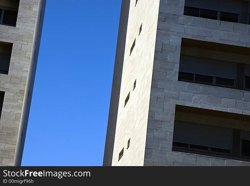 Twin modern apartment blocks detail. Twin modern apartment blocks detail