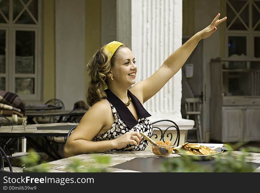 Beautiful Woman At Porch