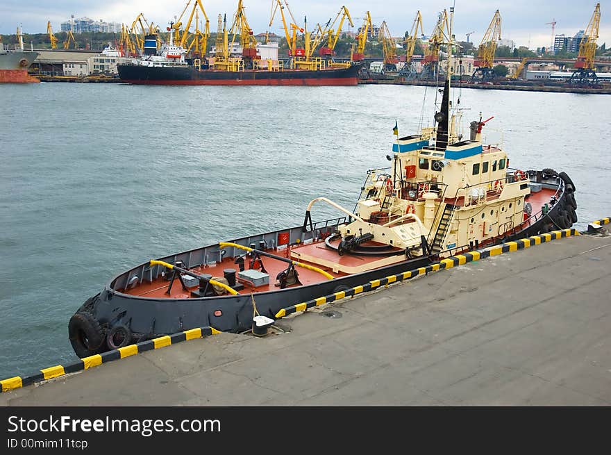 Moored tugboat