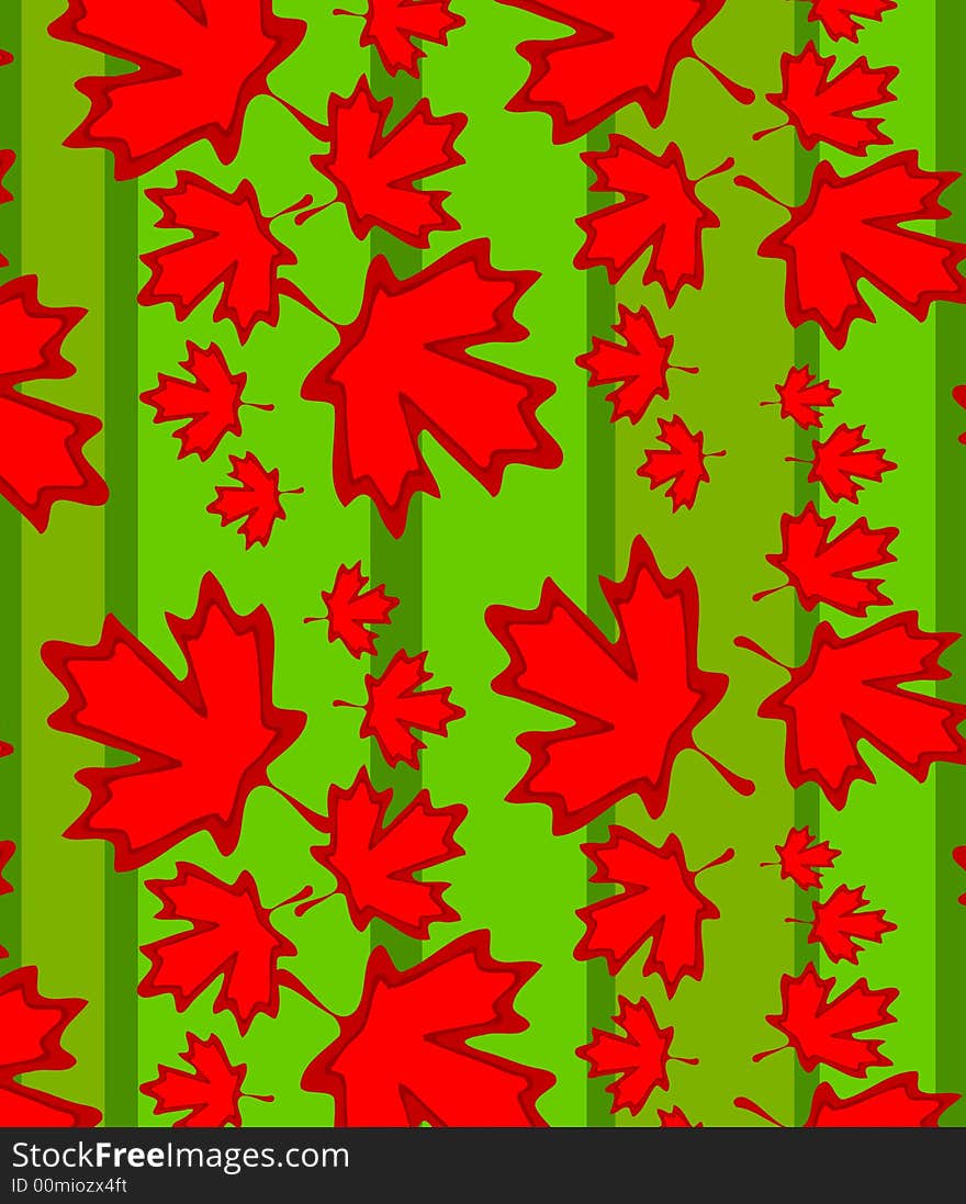 A background pattern featuring bright red Canadian maple leaves set on green stripes. A background pattern featuring bright red Canadian maple leaves set on green stripes