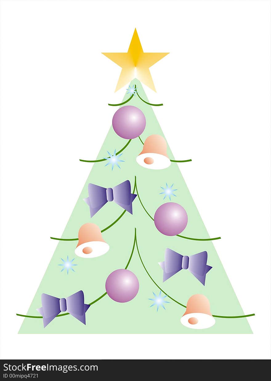 Simple christmas tree with variety of decorations