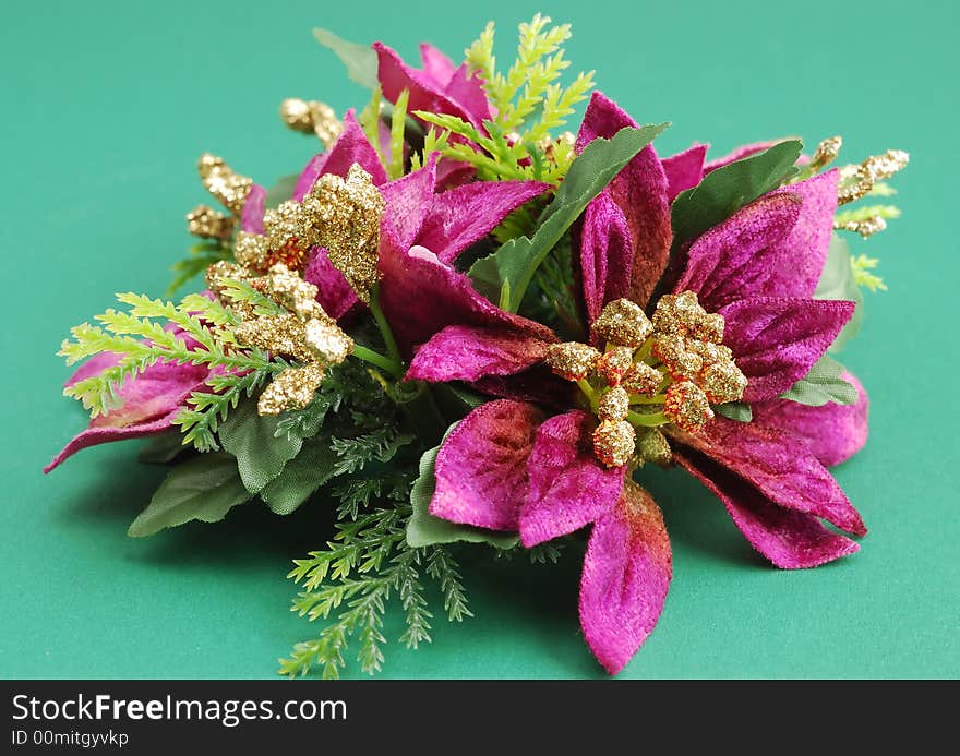 Christmas decorations on green background