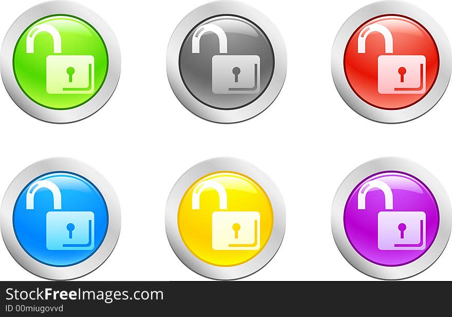 6 high-detailed buttons. Padlock-open button. Vector illustration. 6 high-detailed buttons. Padlock-open button. Vector illustration.